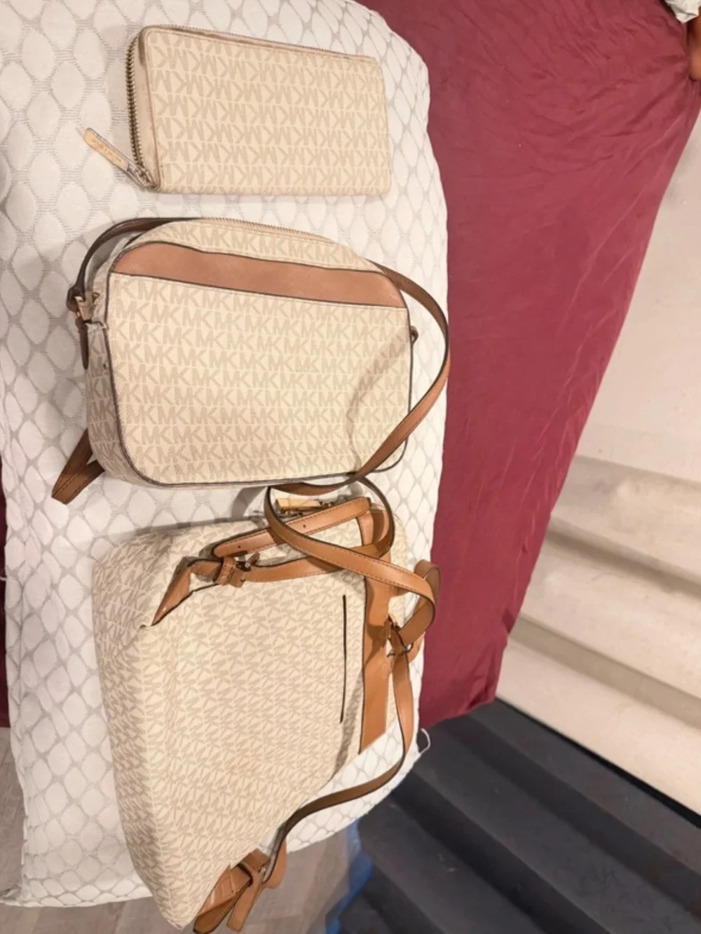 Michael Kors Cream and Tan Logo Crossbody Bag Trio with Wallet